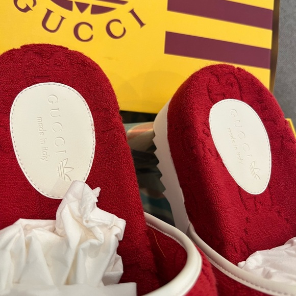 NEW Gucci x Adidas GG monogram red logo slide sandals - Picture 6 of 12